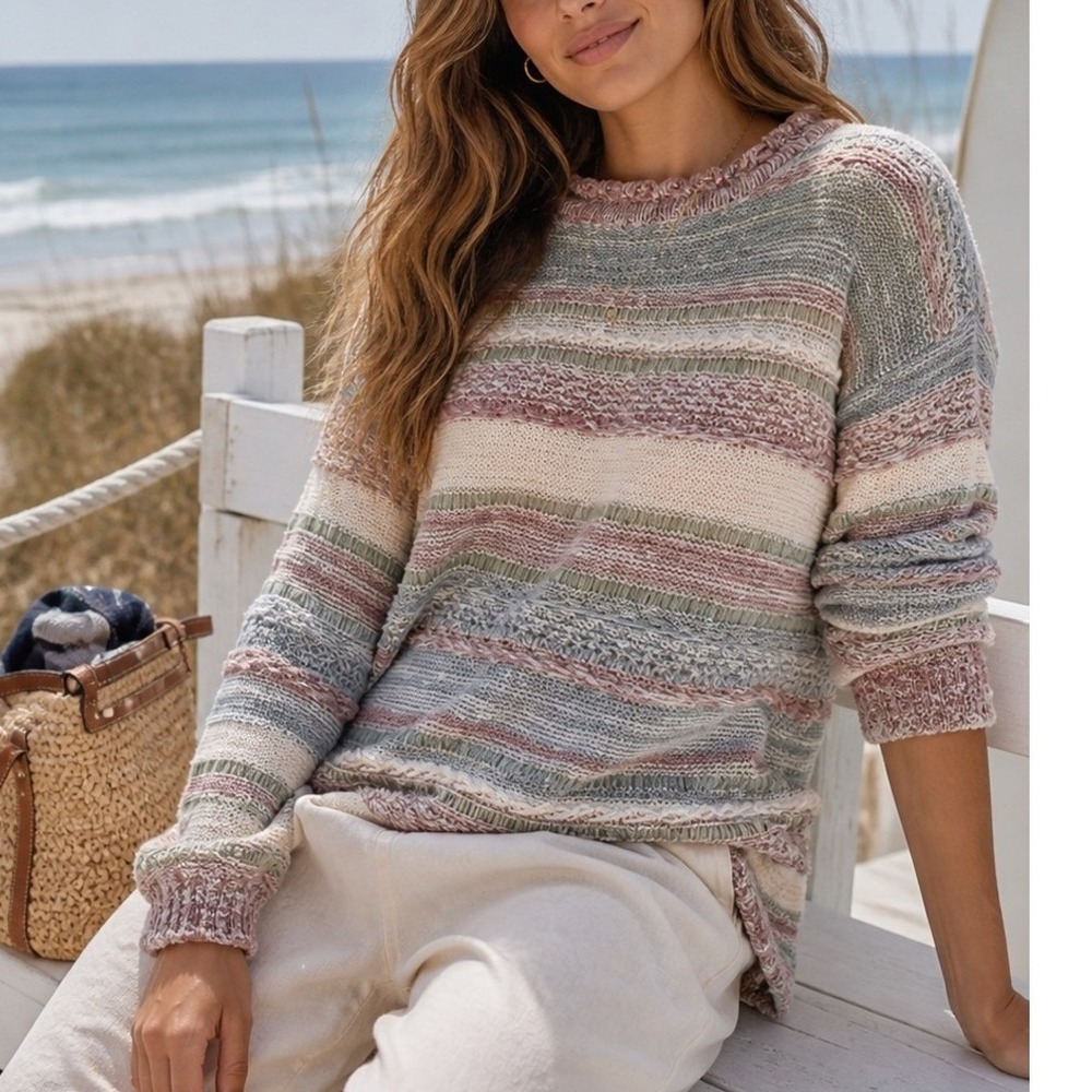 Irish Cotton Linen Knit Sweater M John Molloy Coastal Heritage Stripe Ireland